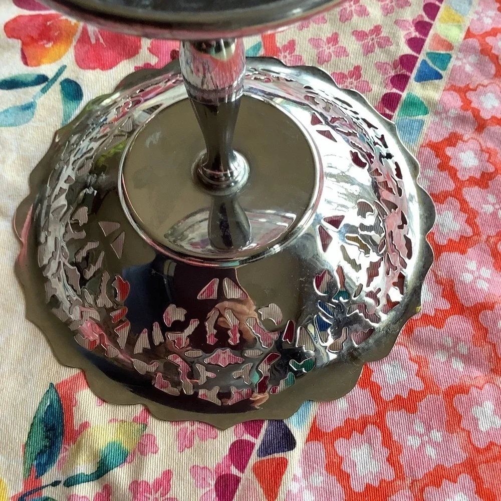 Vintage Krome Kraft Farber Bros Silver Compote Pedestal Dish